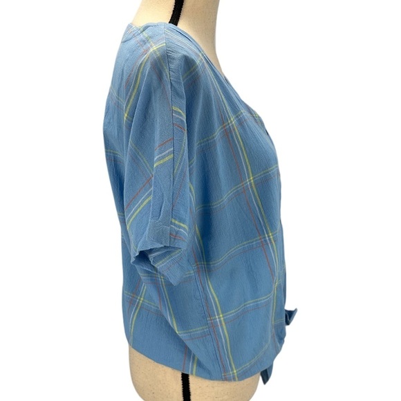 Style & Co Short Sleeve V Neck Button Up Tie Front Blouse - Blue - size Small - Picture 2 of 9
